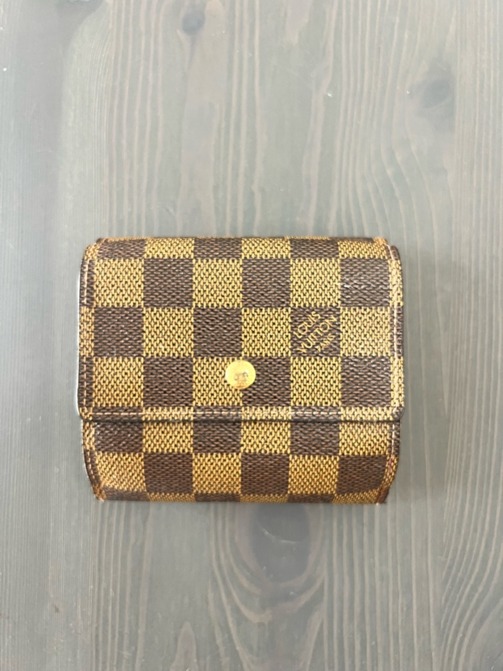 Louis Vuitton Damier Ebene Elise Trifold Wallet Brown Canvas Snap Vintage Auth - Picture 2 of 12